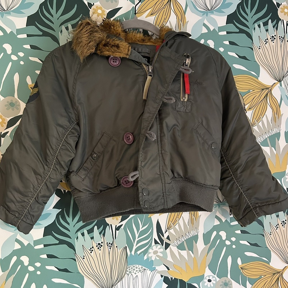 Y2K Vintage alpha industries youth 4/5 bomber jacket faux fur Military Coat‎